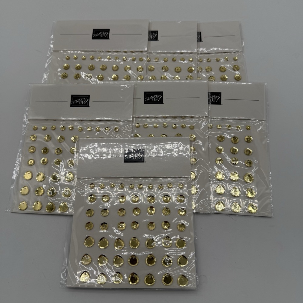 Stampin Up GOLD‎ FACETED Adhesive-Backed SEQUINS NEW 80 Pieces 4 Sizes Lot Of 7